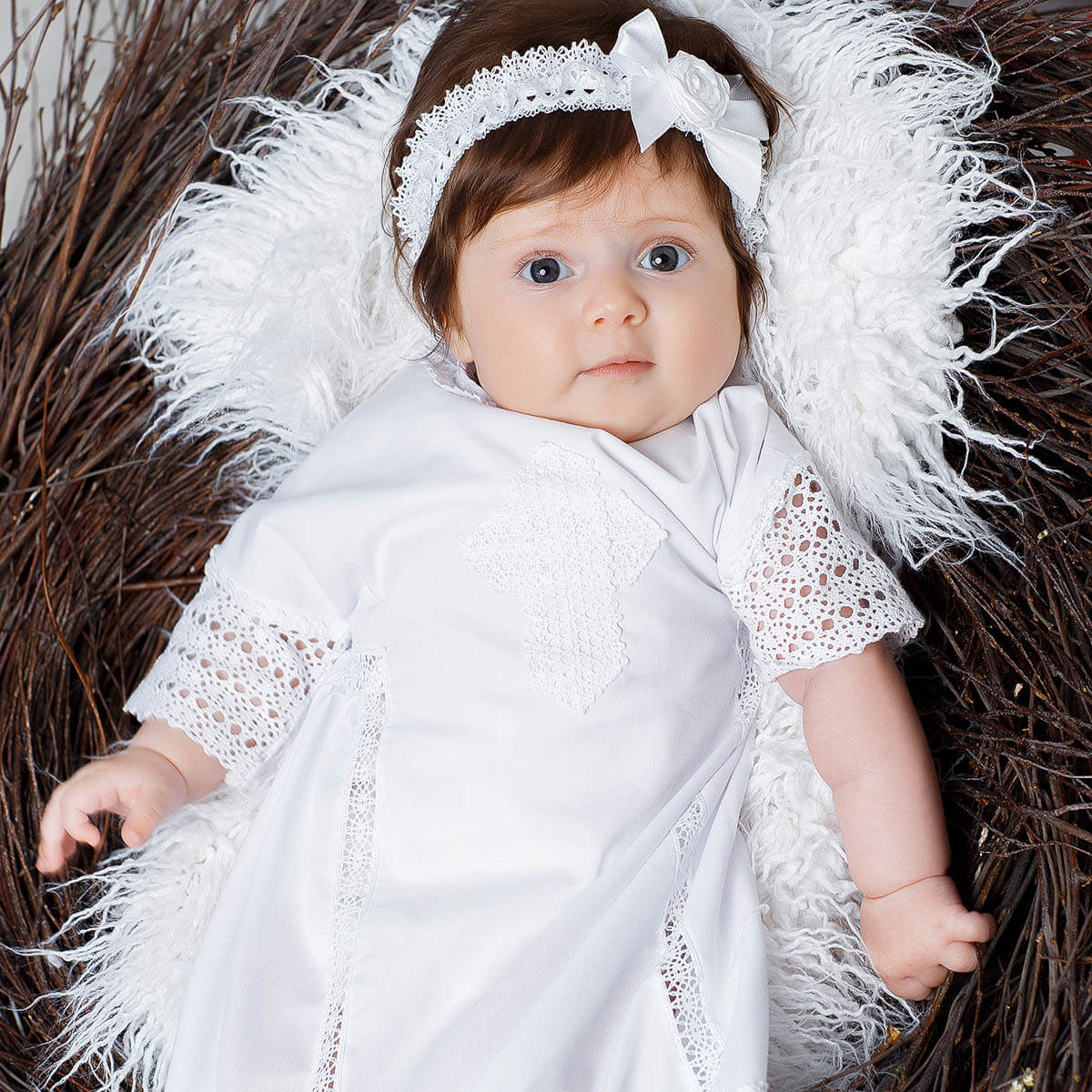LACE Baby Headband with Silk Bow