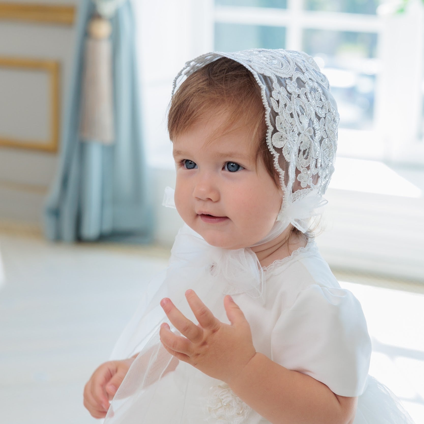 Lace Baptism Bonnet for newborn
