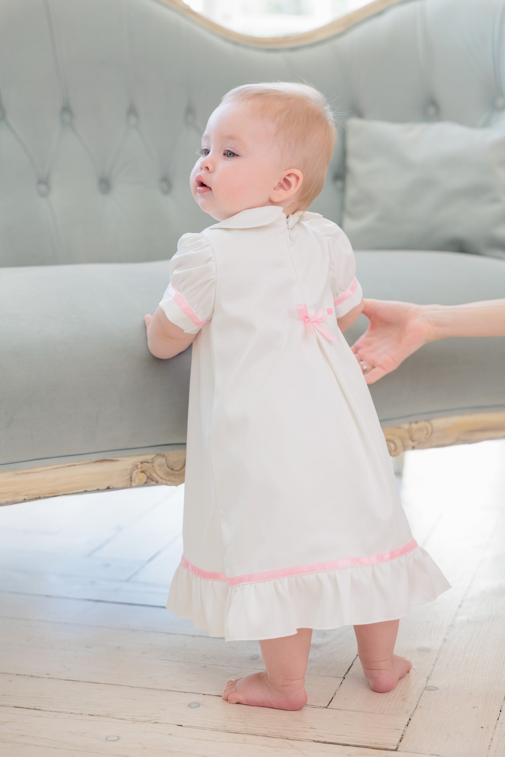 Vestido de seda para bautizo LUNA para niñas – Traje de bautismo de satén y algodón