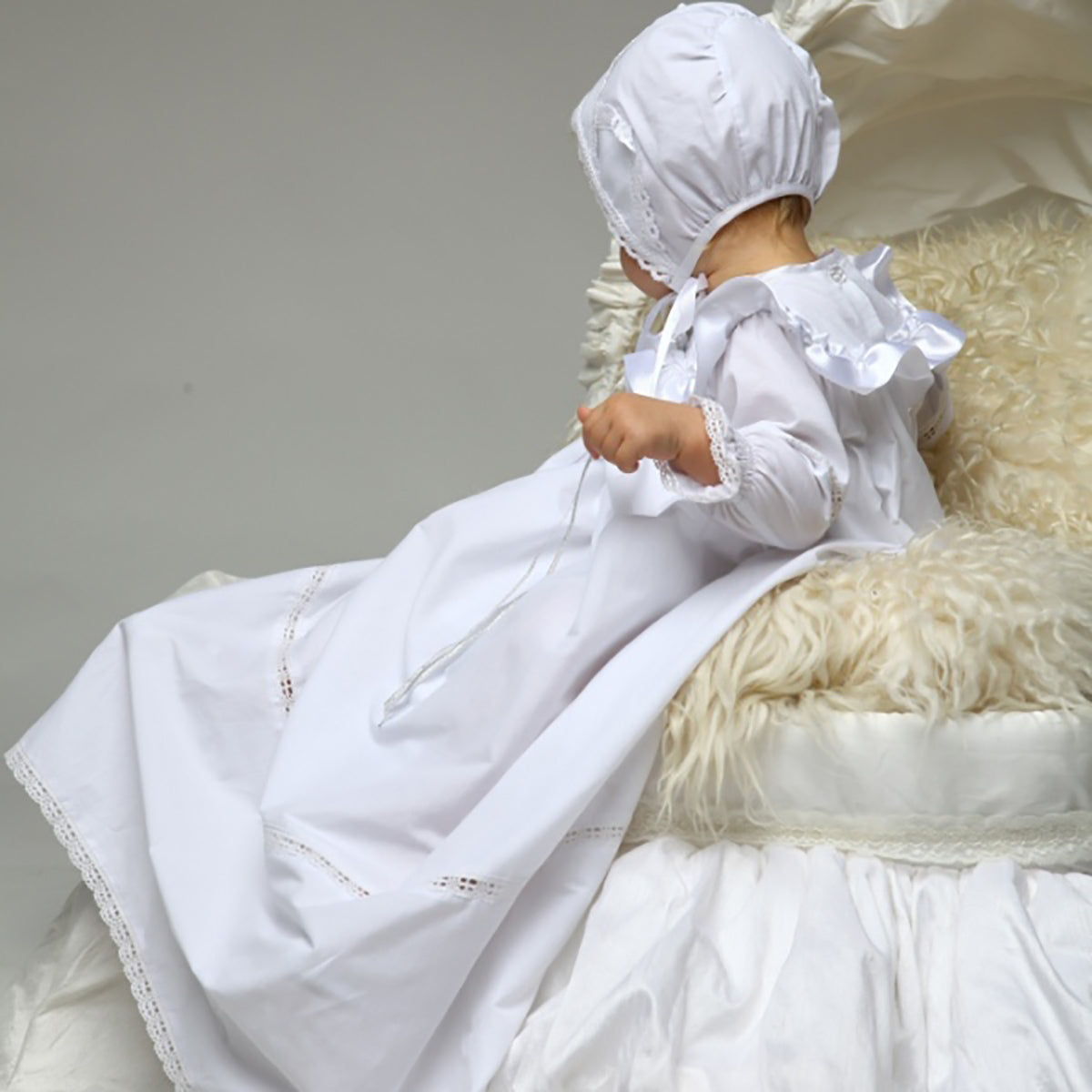 LACE Baby Bonnet - Cotton Lace Christening Hat