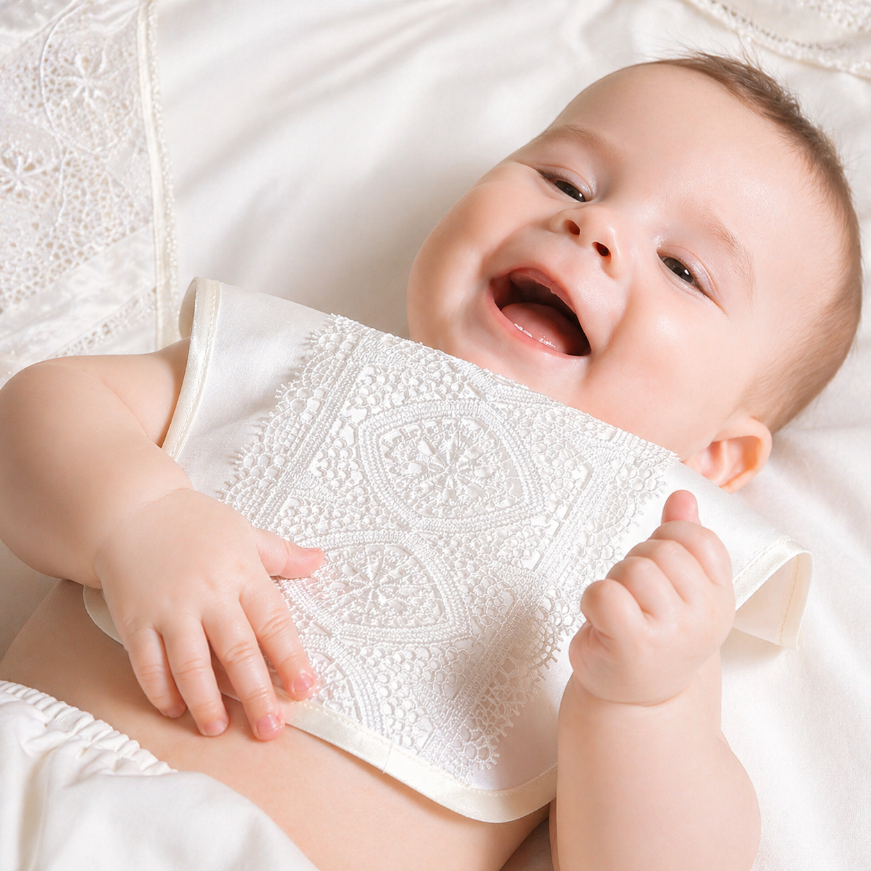 ELIJAH Baptism Bib with Italian Lace