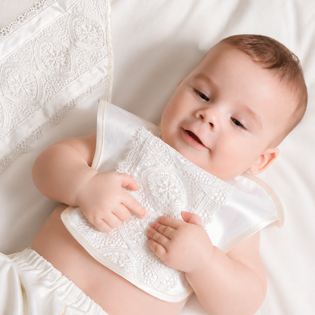 ELIJAH Baptism Bib with Italian Lace