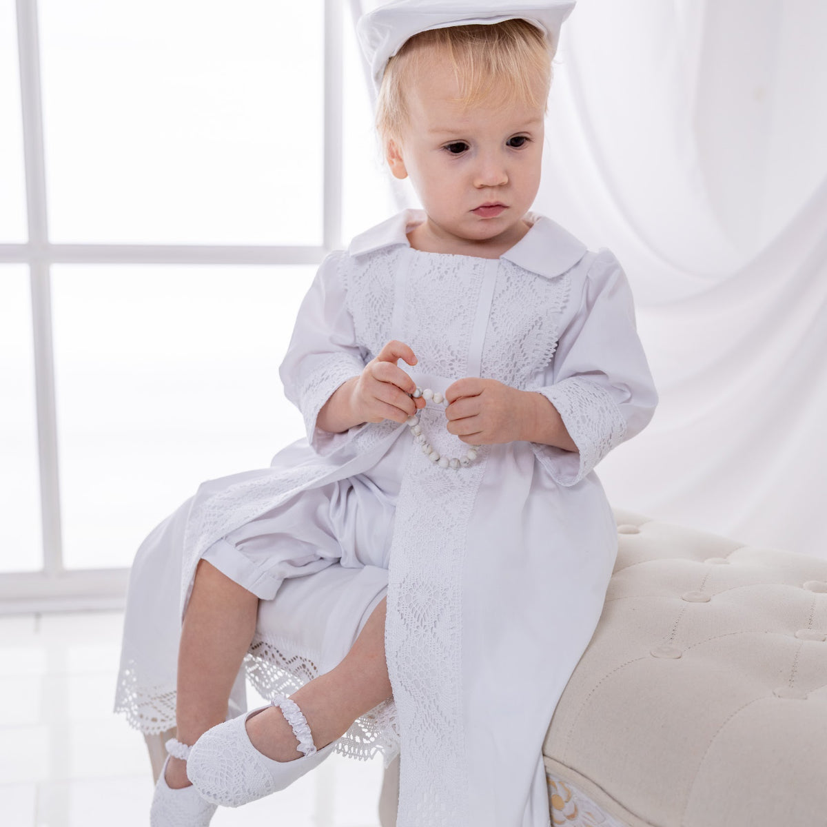 MARCEL Convertible Baptism Romper with Detachable Skirt