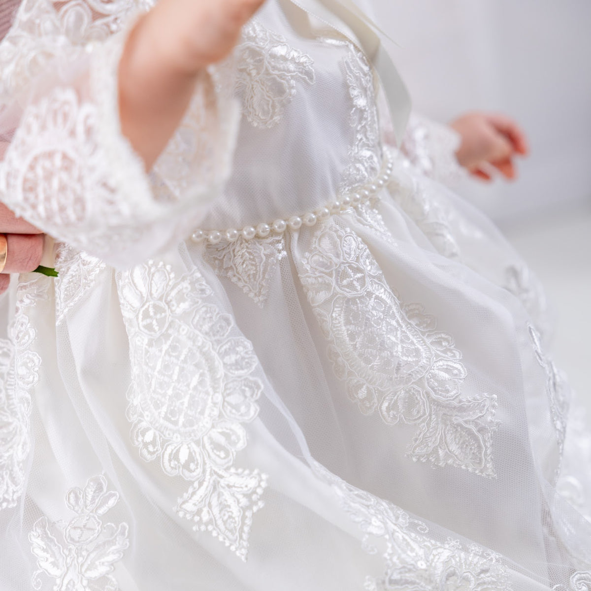 Long Lace Christening Gown for Girls