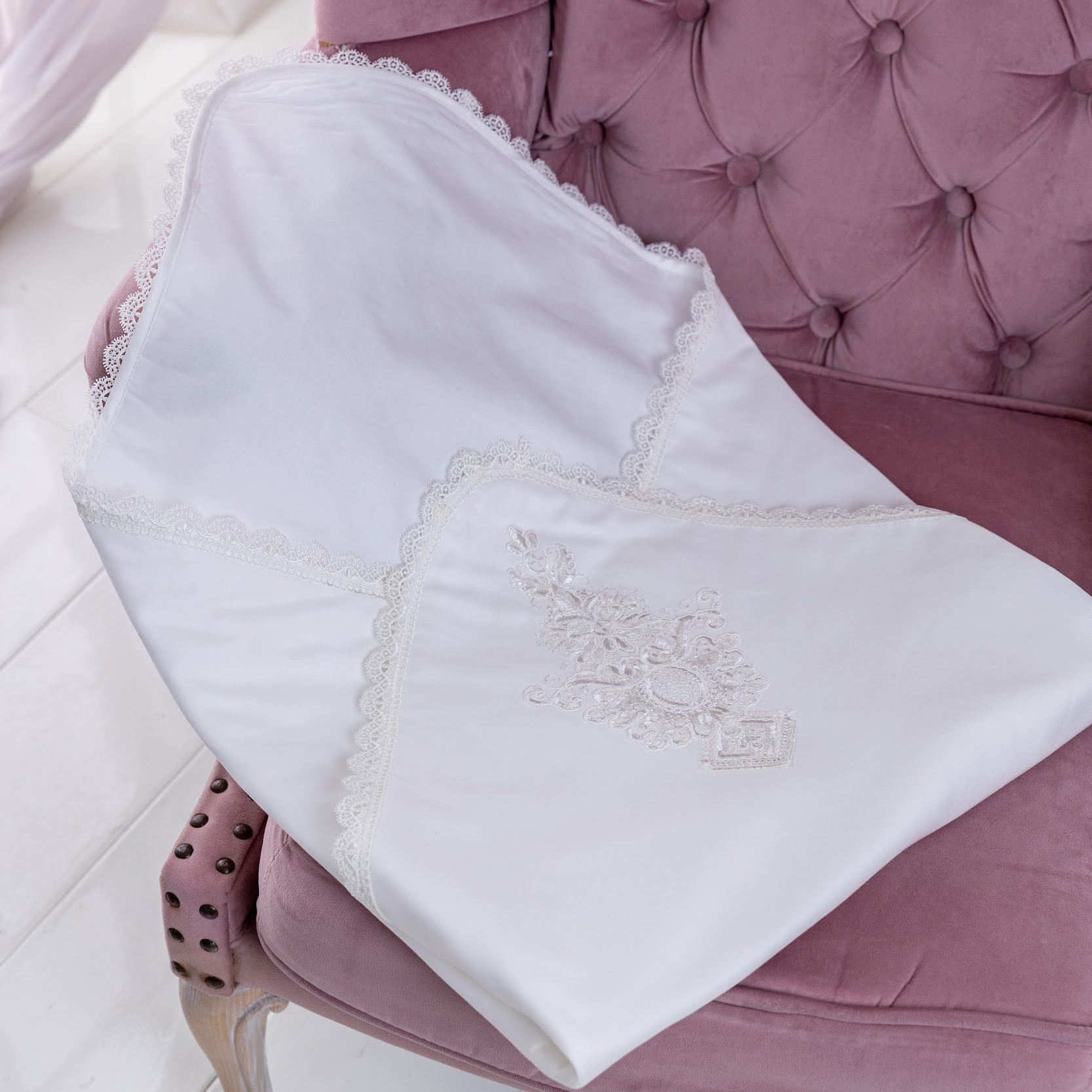 Ivory Baby Lace Blanket with personalization