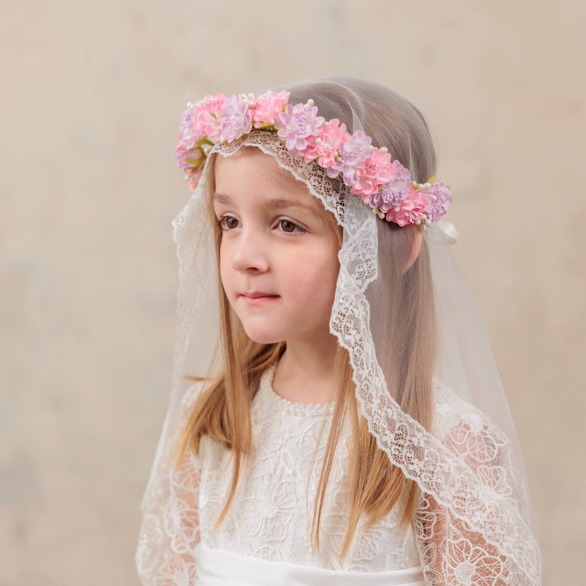 CECILIA First Communion Dress with Veil and Flower Wreath