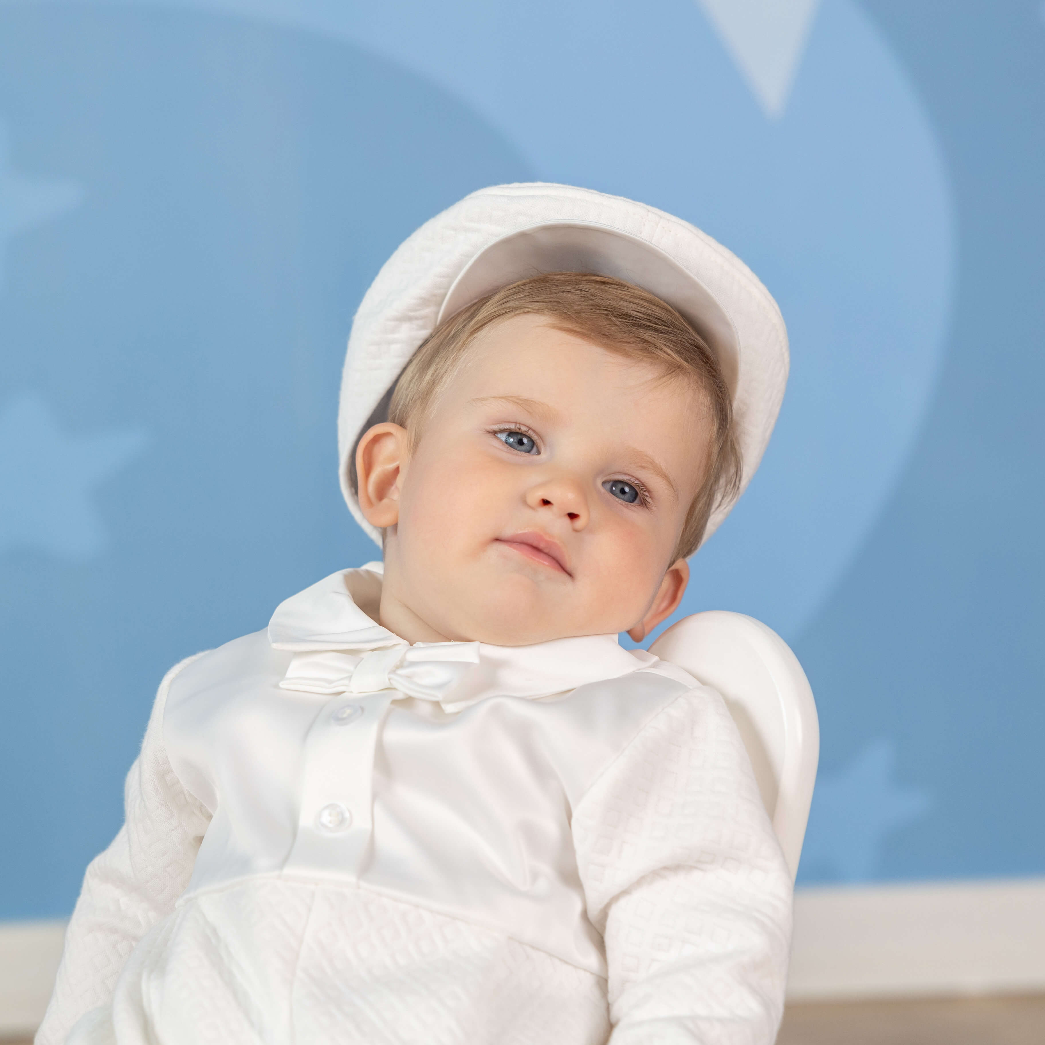 Baby Newsboy Cap – Ivory Quilted Cotton with Embroidery - OLIVER