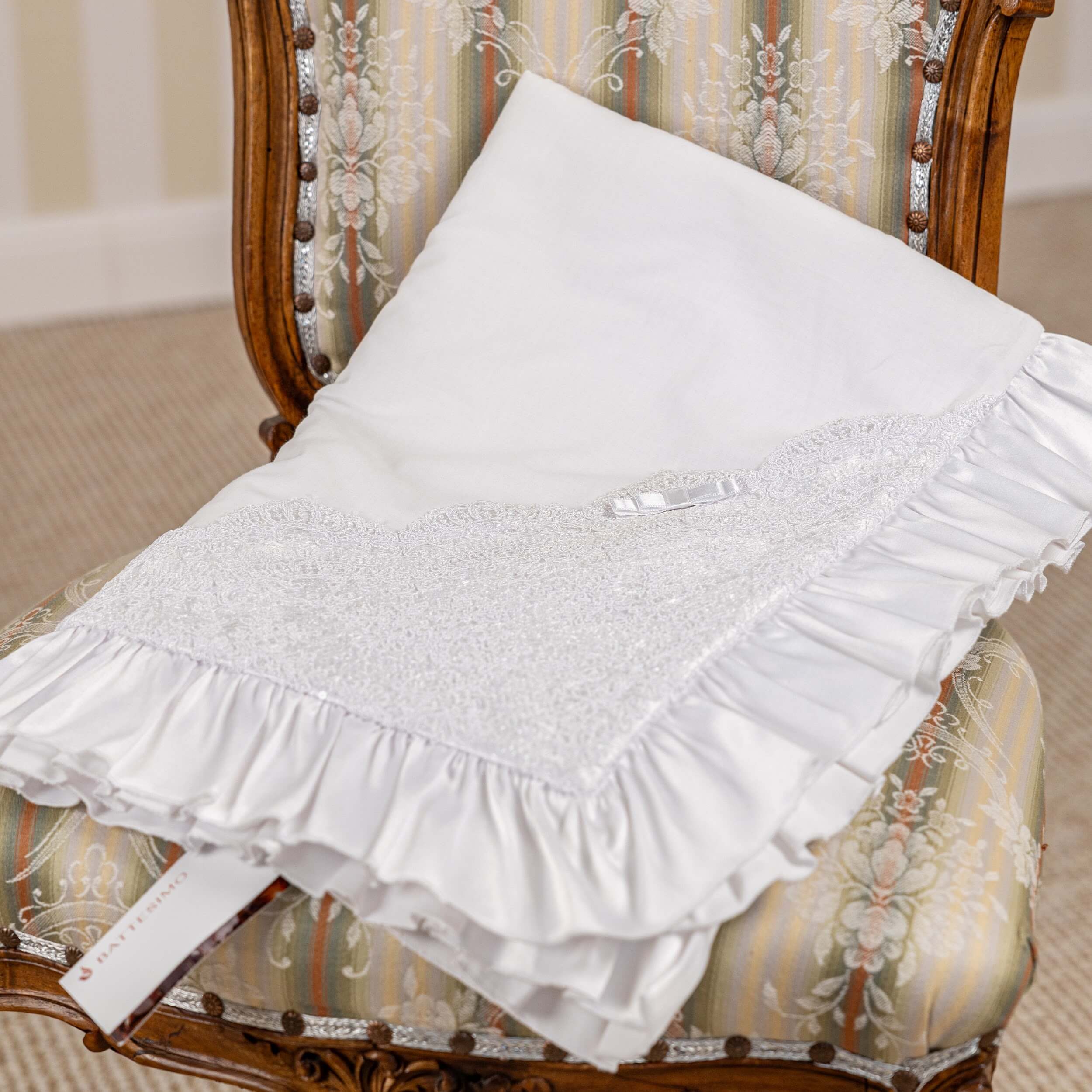 White lace baby baptism blanket