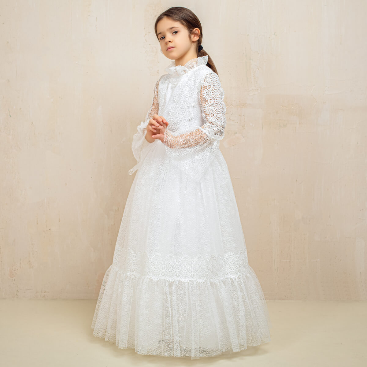 AMELIA Lace Tulle First Communion Dress | Ivory Cotton