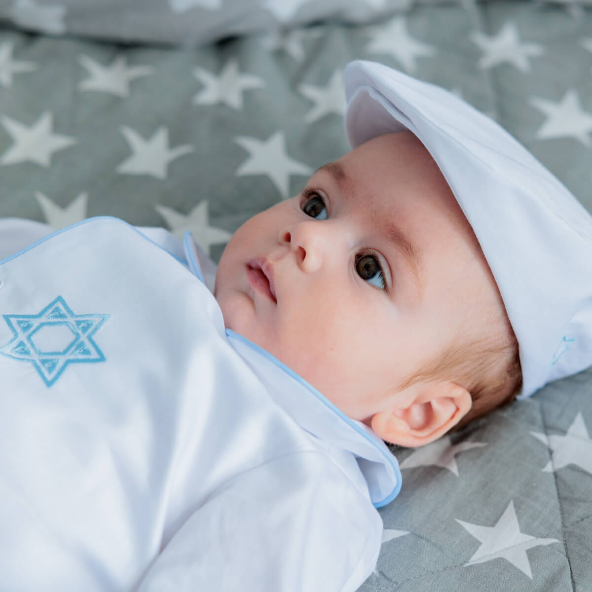 Premie Brit Milah Gown – White Cotton, David Star- AMOS