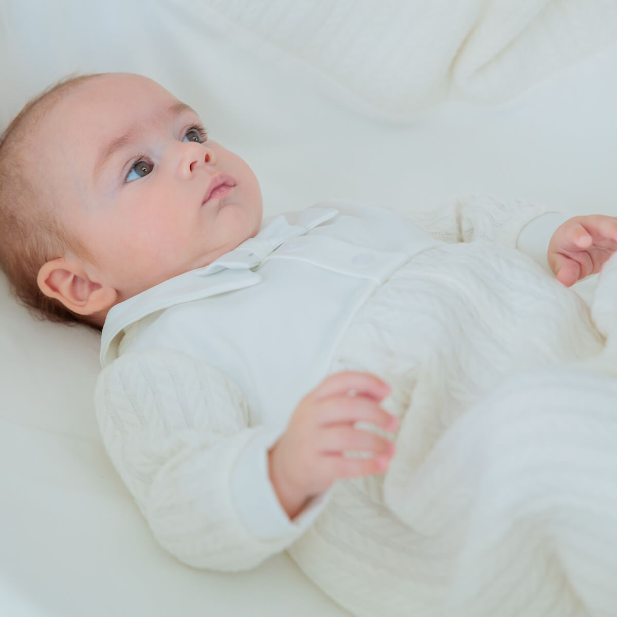 Ivory Knitted Boy Jumpsuit – Christening Outfit with Bow - AUSTIN
