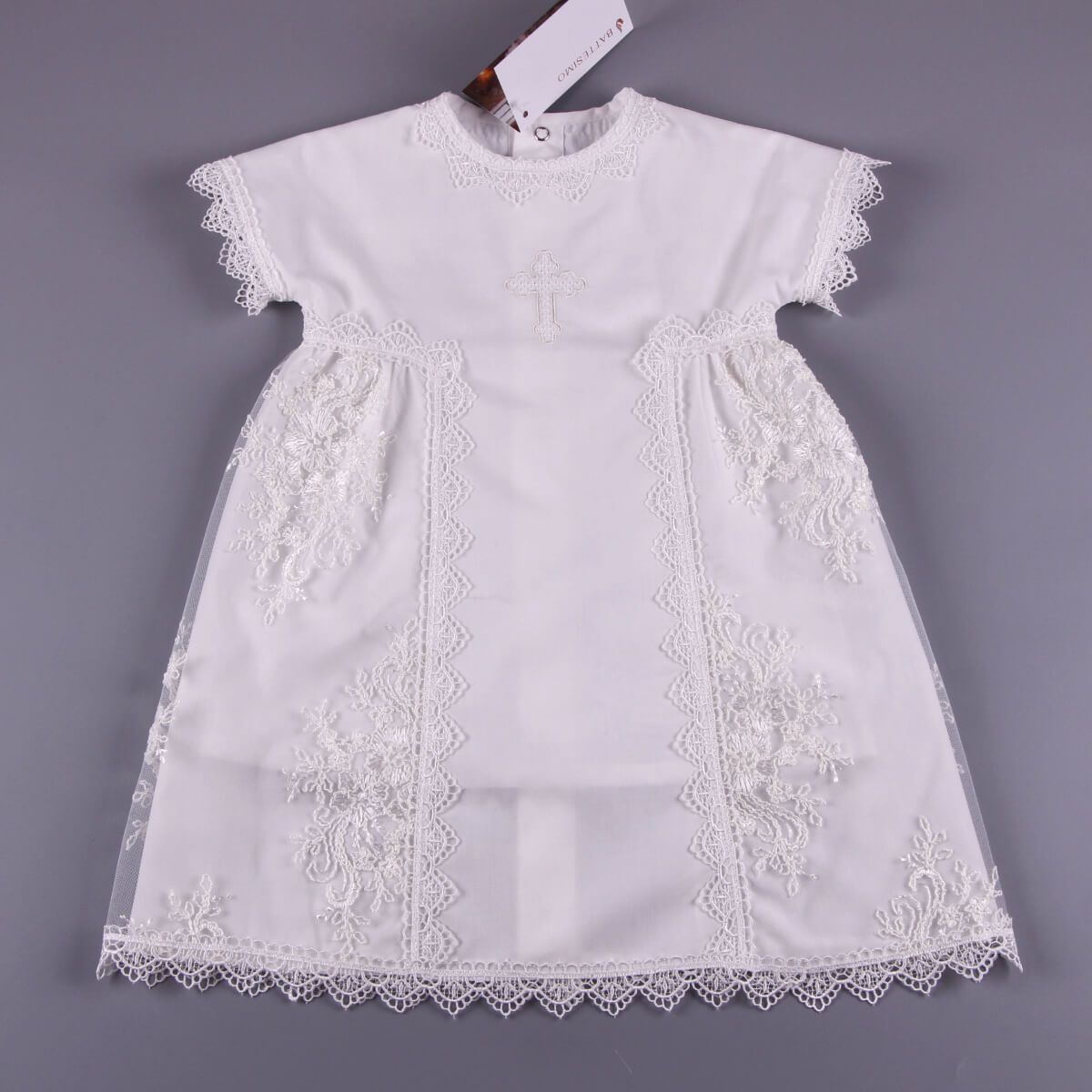 AURORA Baptism Cotton Gown with Cross Embroidery
