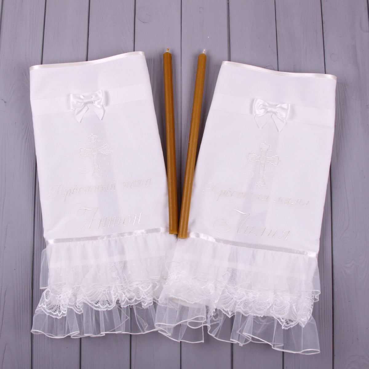 Elegant Candle Wrap Set with wooden chopsticks on a gray wooden surface