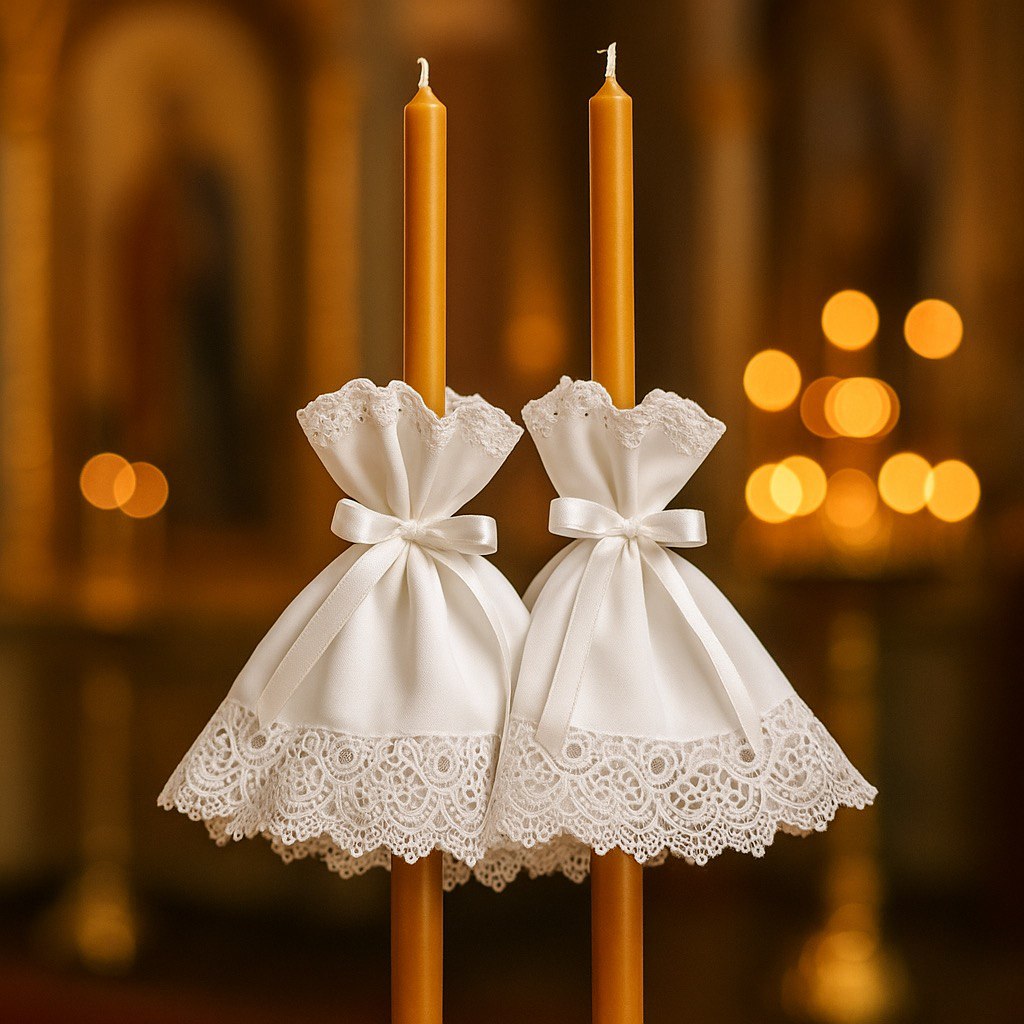 Two candles in Candle Wrap Set with a warm, blurred background.