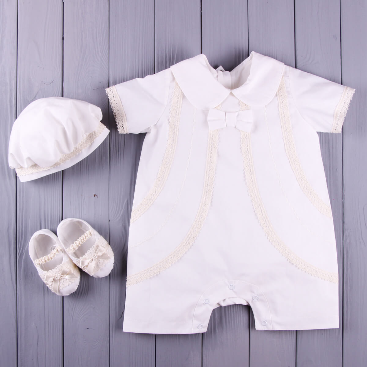 Baby Boy Christening Romper Set with Cap & Booties - DANIEL