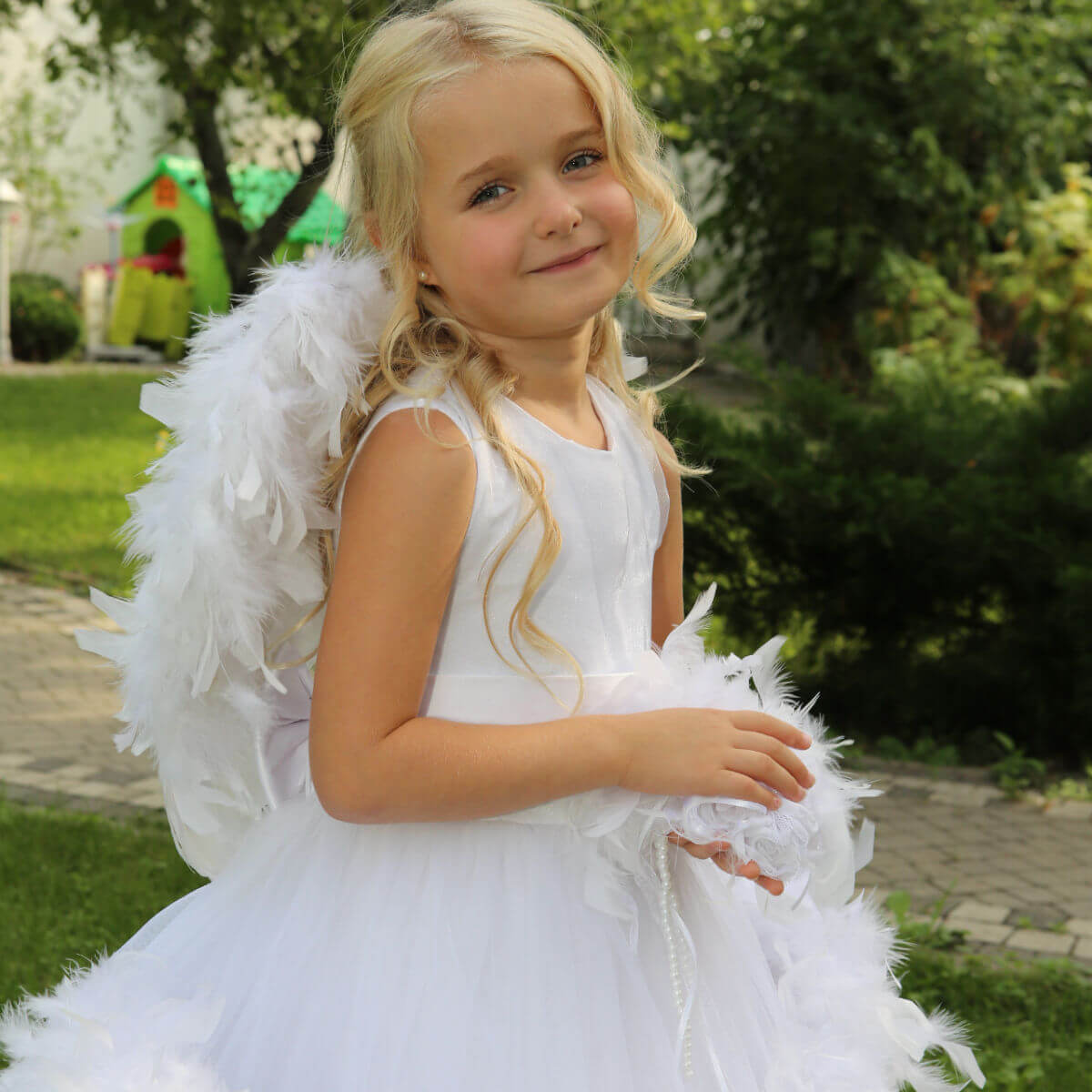 EMMA Luxury Feather Flower Girl Dress with Detachable Boa Train – Couture Dress
