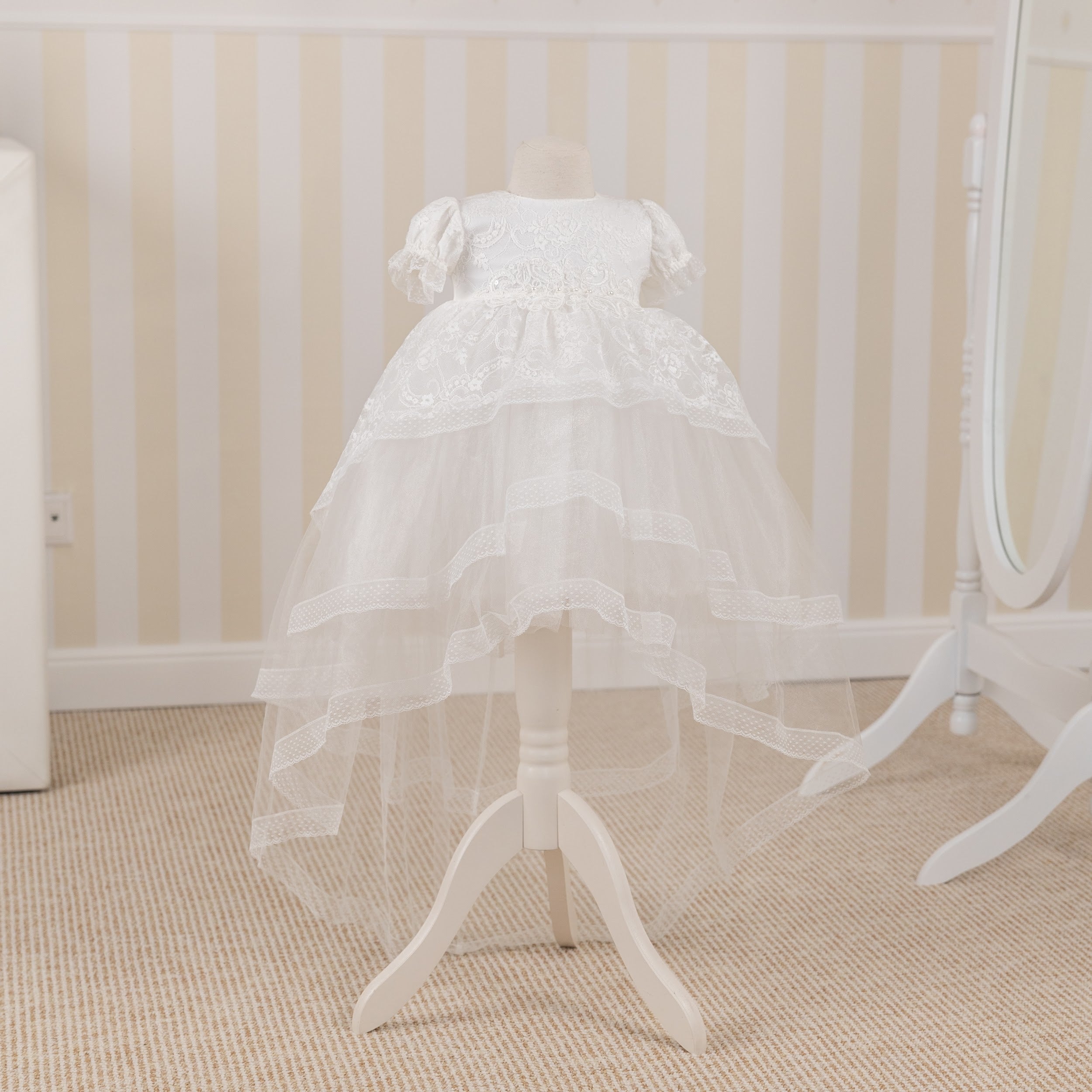 LILIANA Baptism Gown with Train - Heirloom Christening Dress