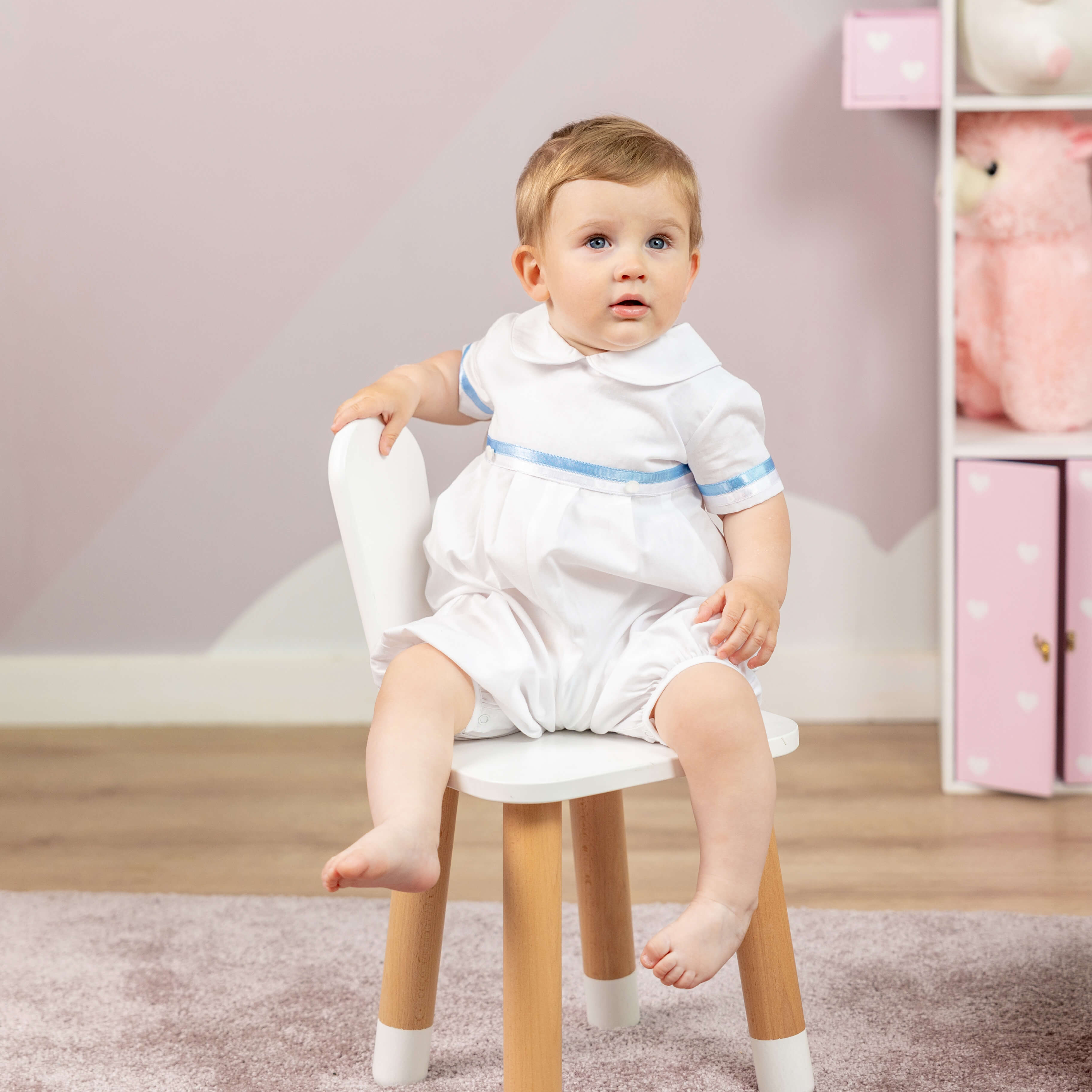 Baby Boy Bubble Romper – White Cotton Christening Outfit - MARC