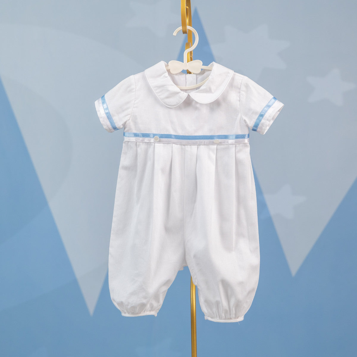 Baby Boy Bubble Romper – White Cotton Christening Outfit - MARC