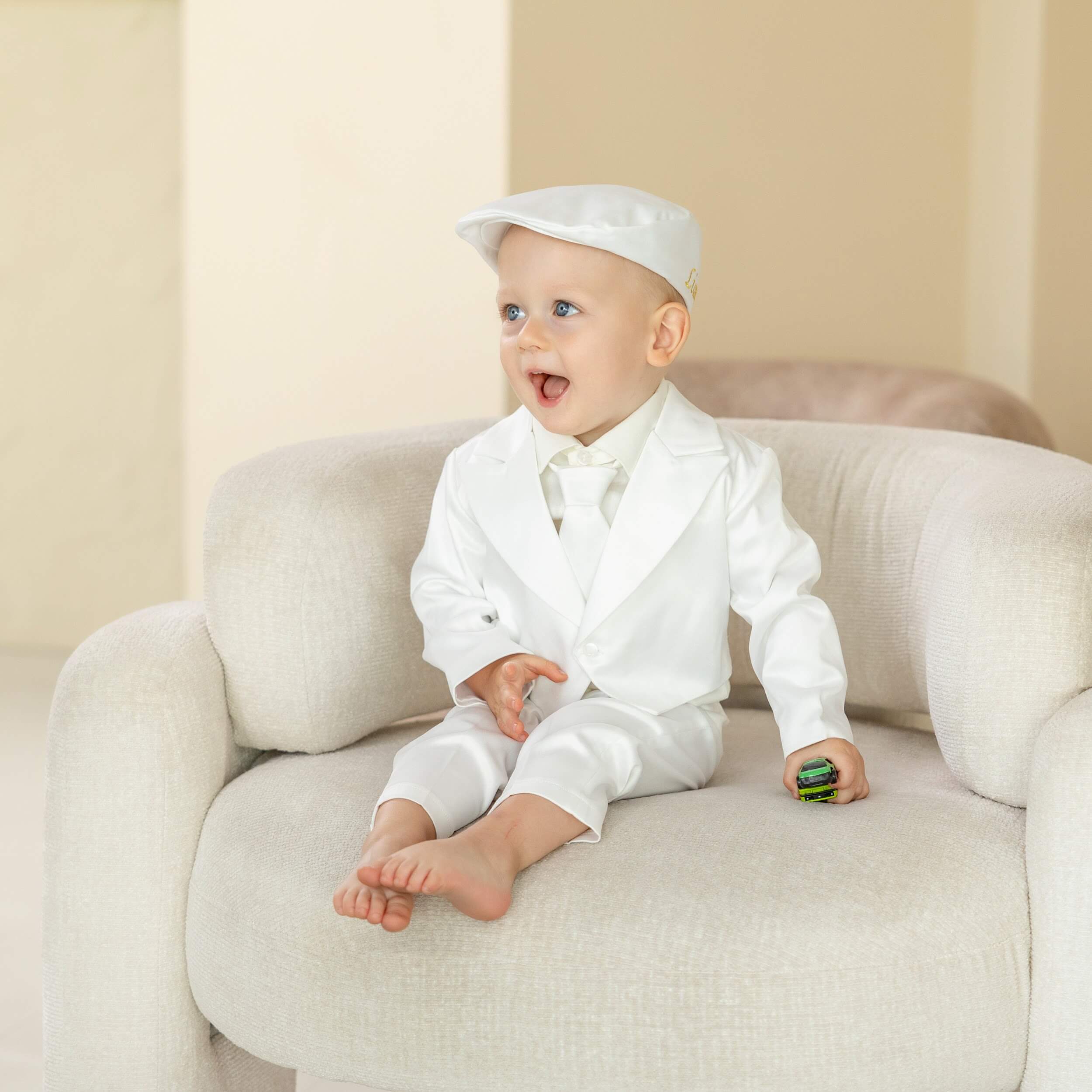 Baby Boy Tie – White or Ivory | Optional Name Embroidery
