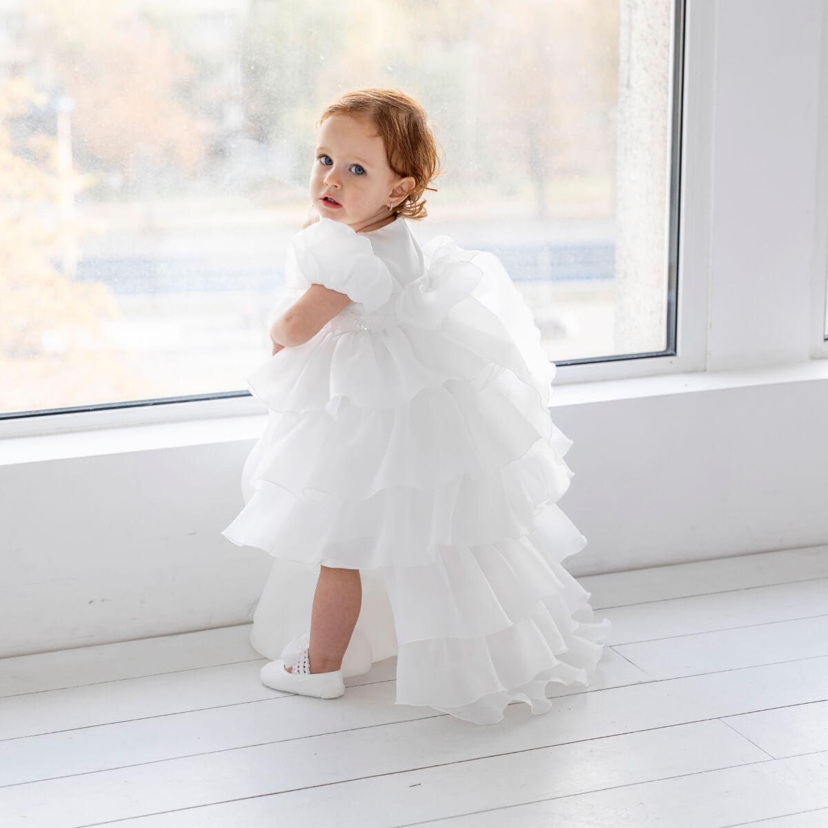 Flower Girl Dress with Detachable Train – MAYA Ruffle Tulle Dress Flower Girl Dress with Detachable Train – MAYA Ruffle Tulle Dress