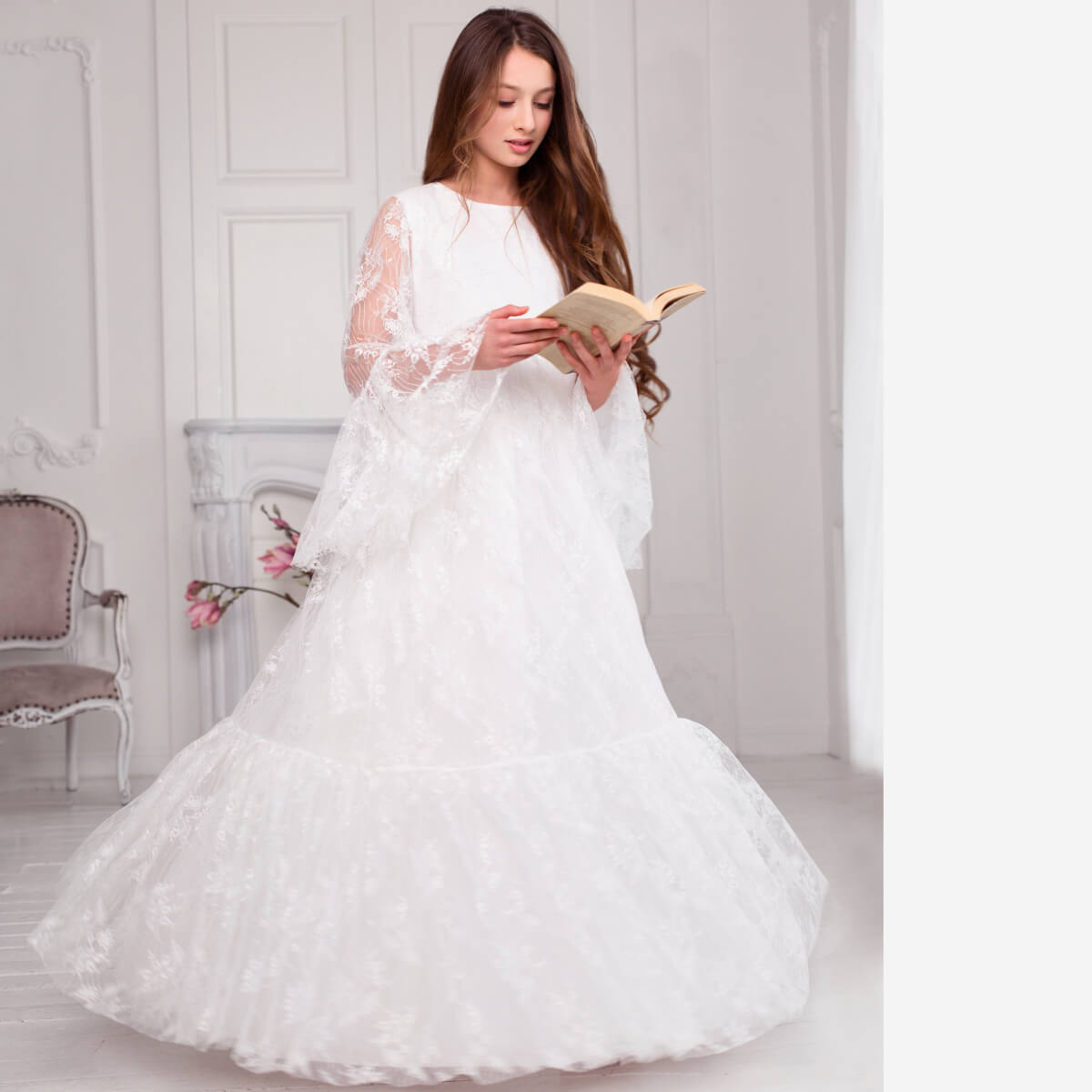 MAYA Floral Lace First Communion Dress | Merletti White