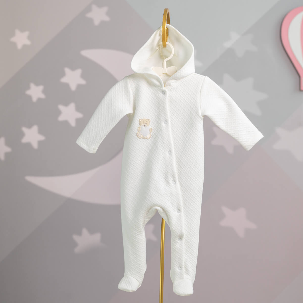 Newborn Hooded Romper – Ivory Quilted Cotton Hooded Suit - OLIVER