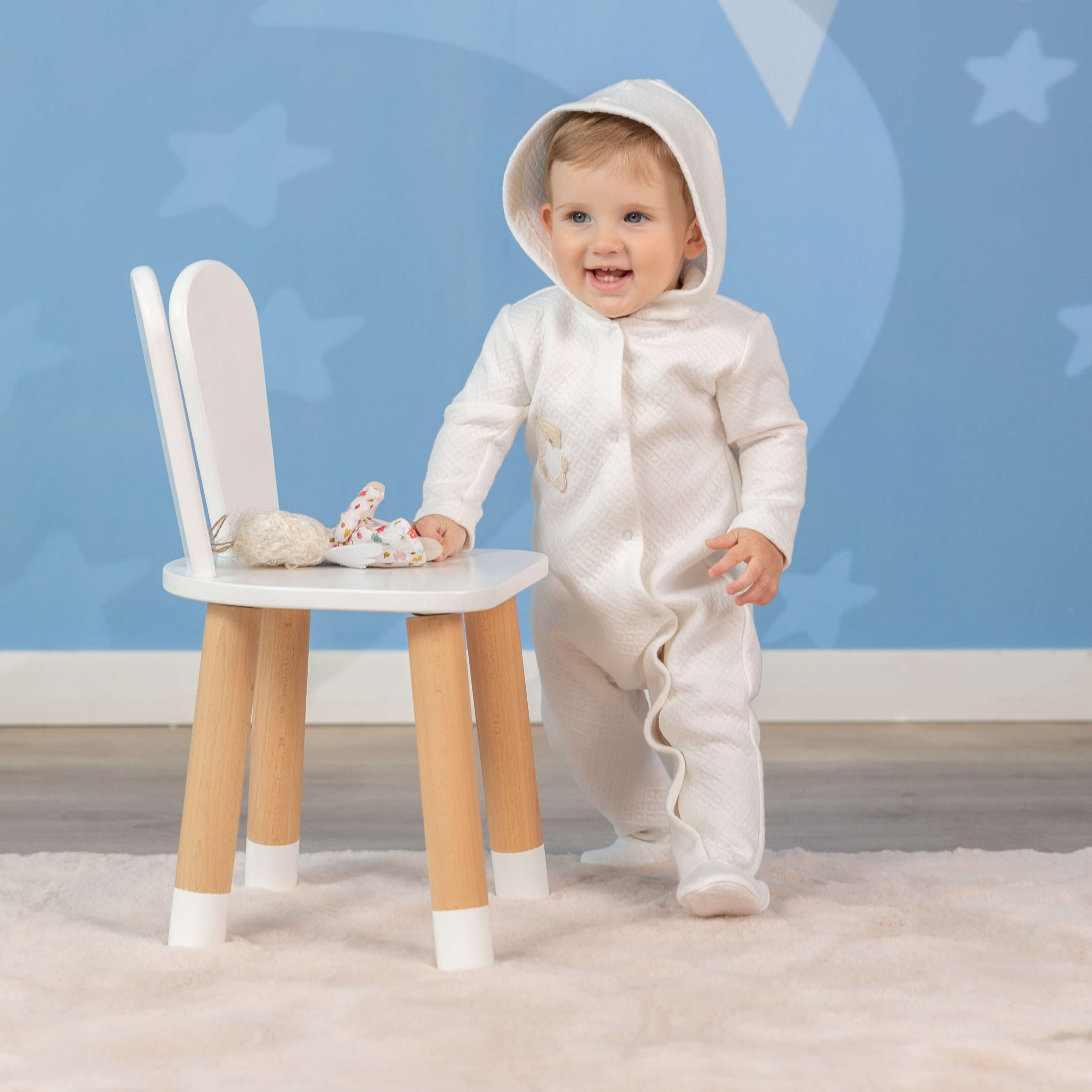 Newborn Hooded Romper – Ivory Quilted Cotton Hooded Suit - OLIVER