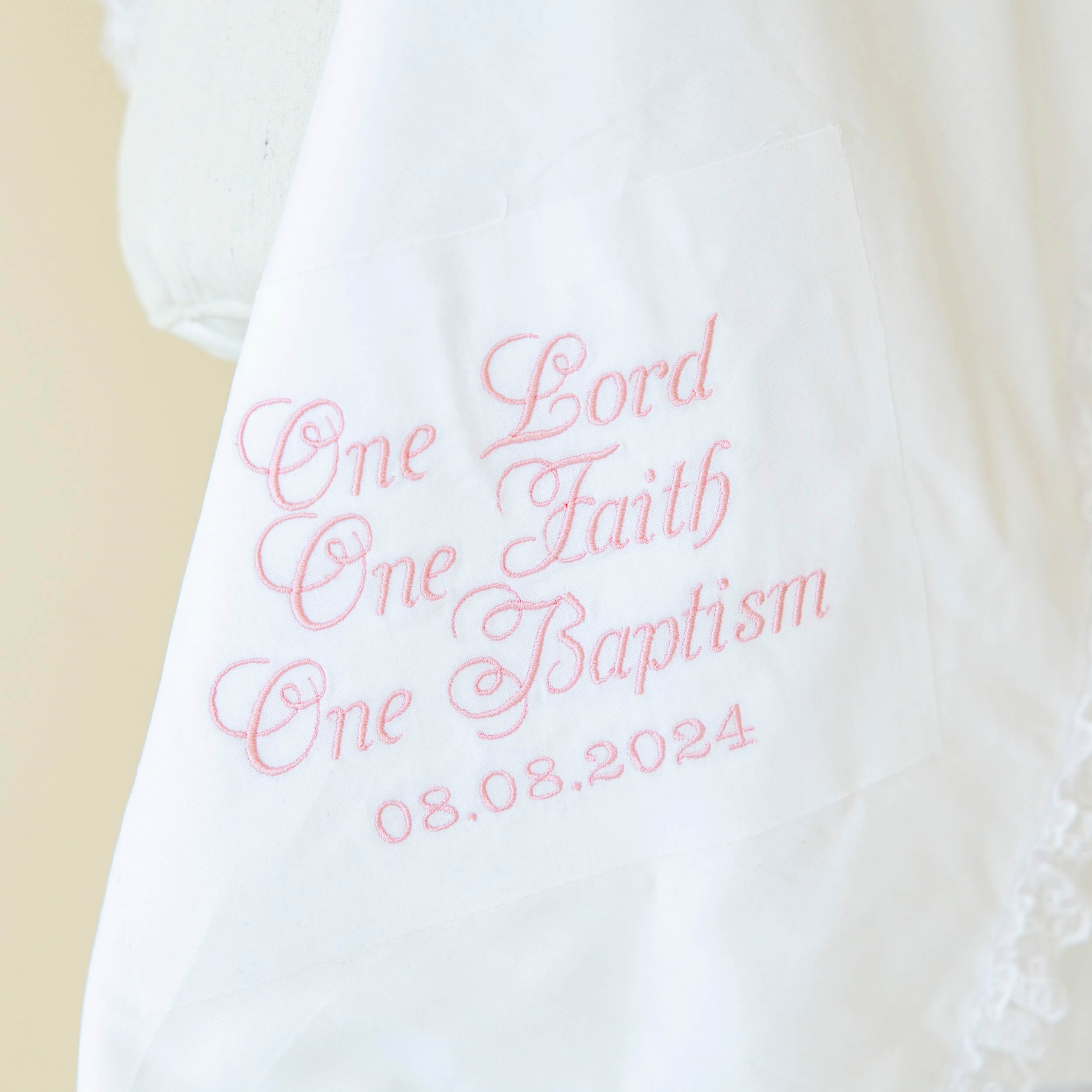 christening blanket with praying embroidery