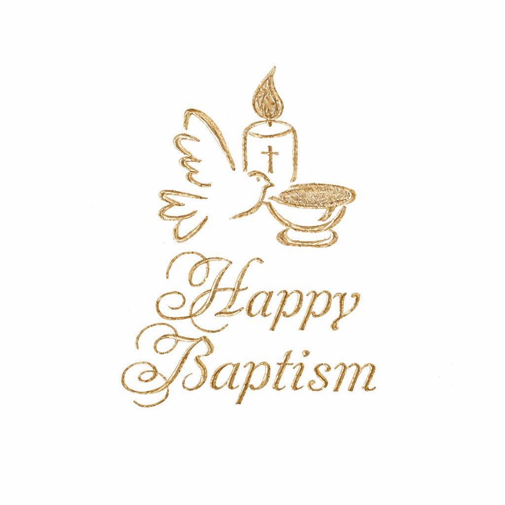 "Happy Baptism" with Christening Symbols Embroidery Add-On