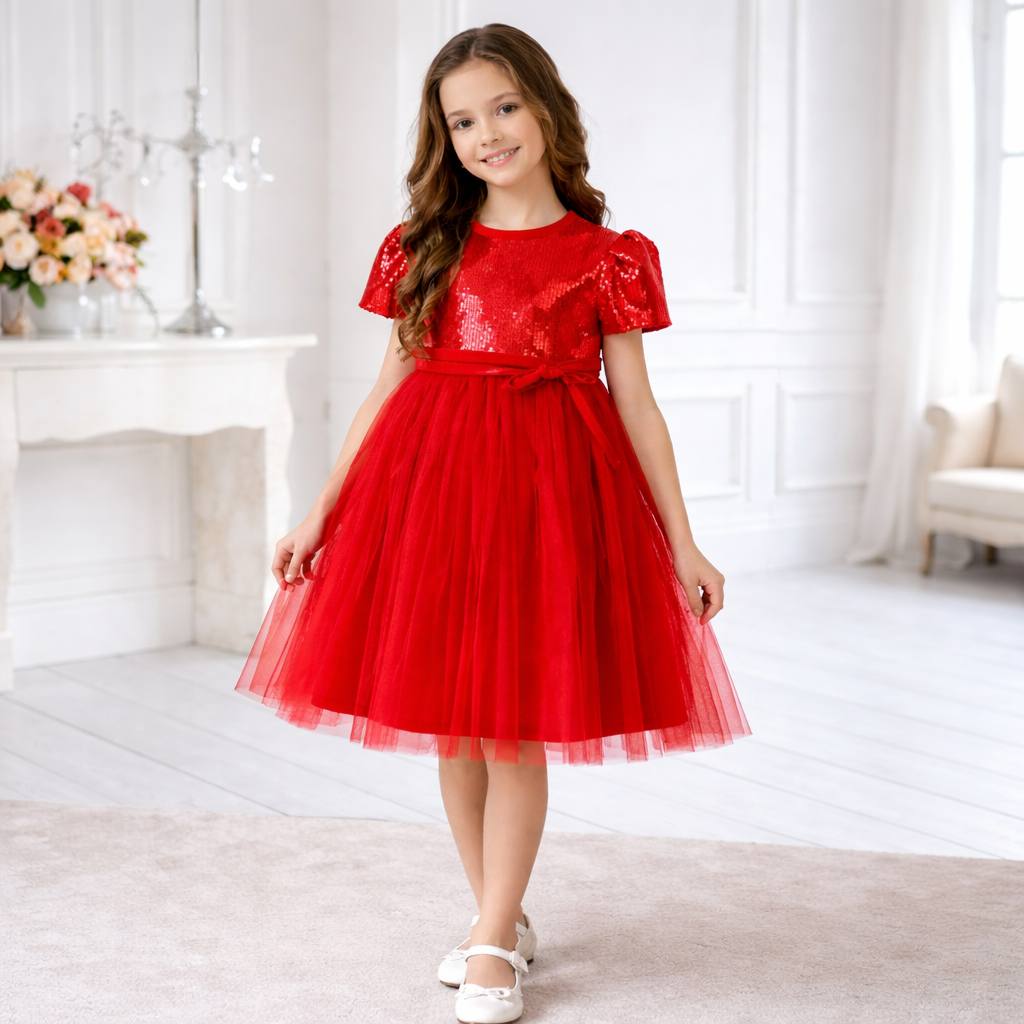 Red Sequin Baby Girl Dress with Headband