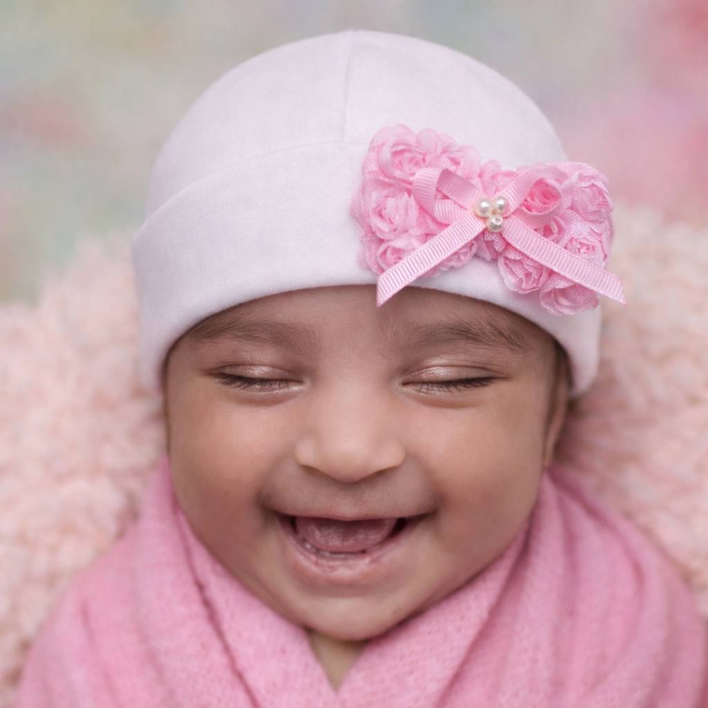 SERENITY Baby Girl Beanie Hat with Pink Bow