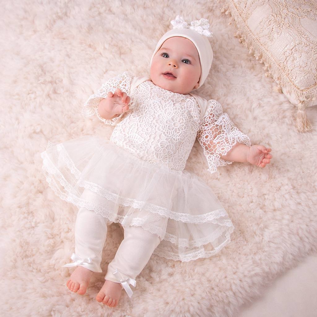 GLORY Coming Home Outfit – Baby Girl 3-Piece Newborn Set 6-9 months / White