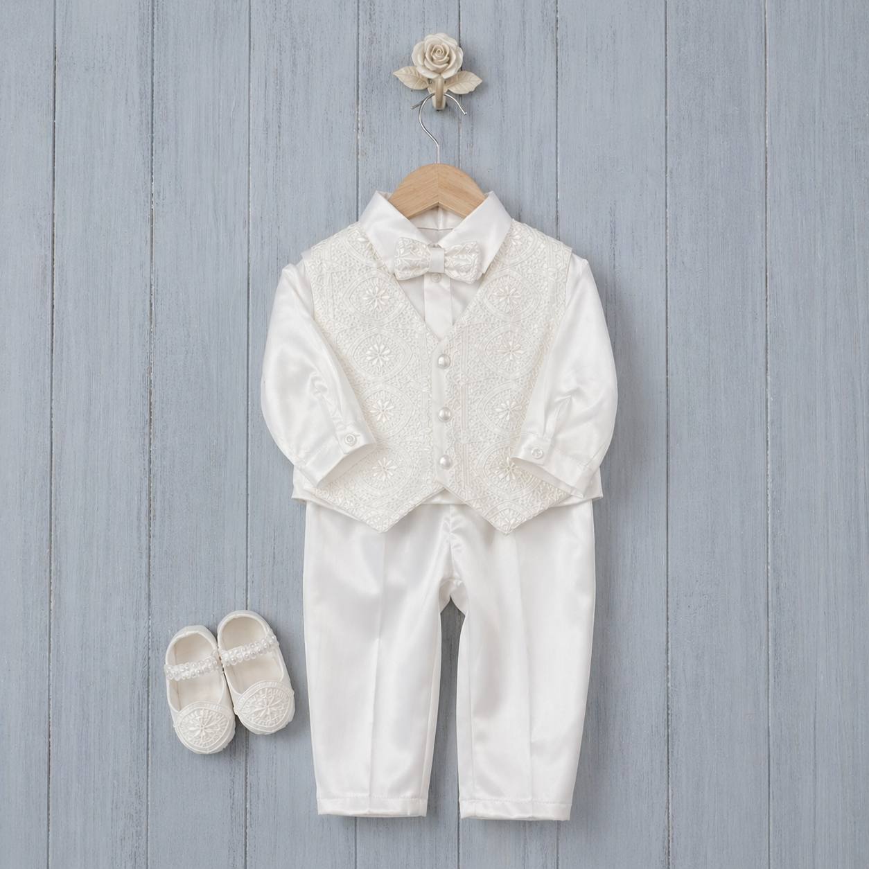 ELIJAH White Baby Boy Baptism 4-Piece Suit