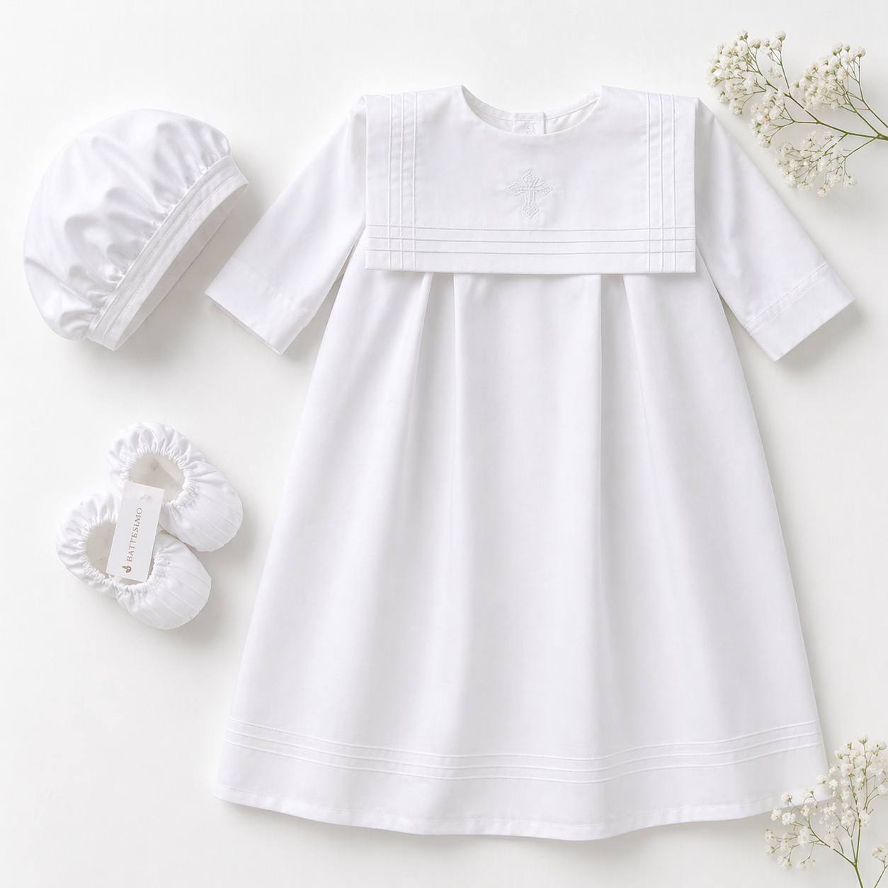 WILLIAM Boy Christening Gown Set – Long Cotton Baptism Gown with Cross