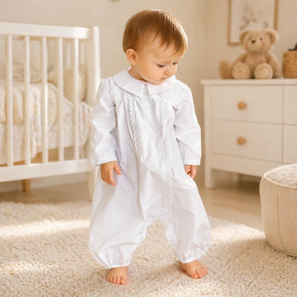MARTIN Baby Boy Baptism Romper Set Martin – Cotton Baby Set with Hat