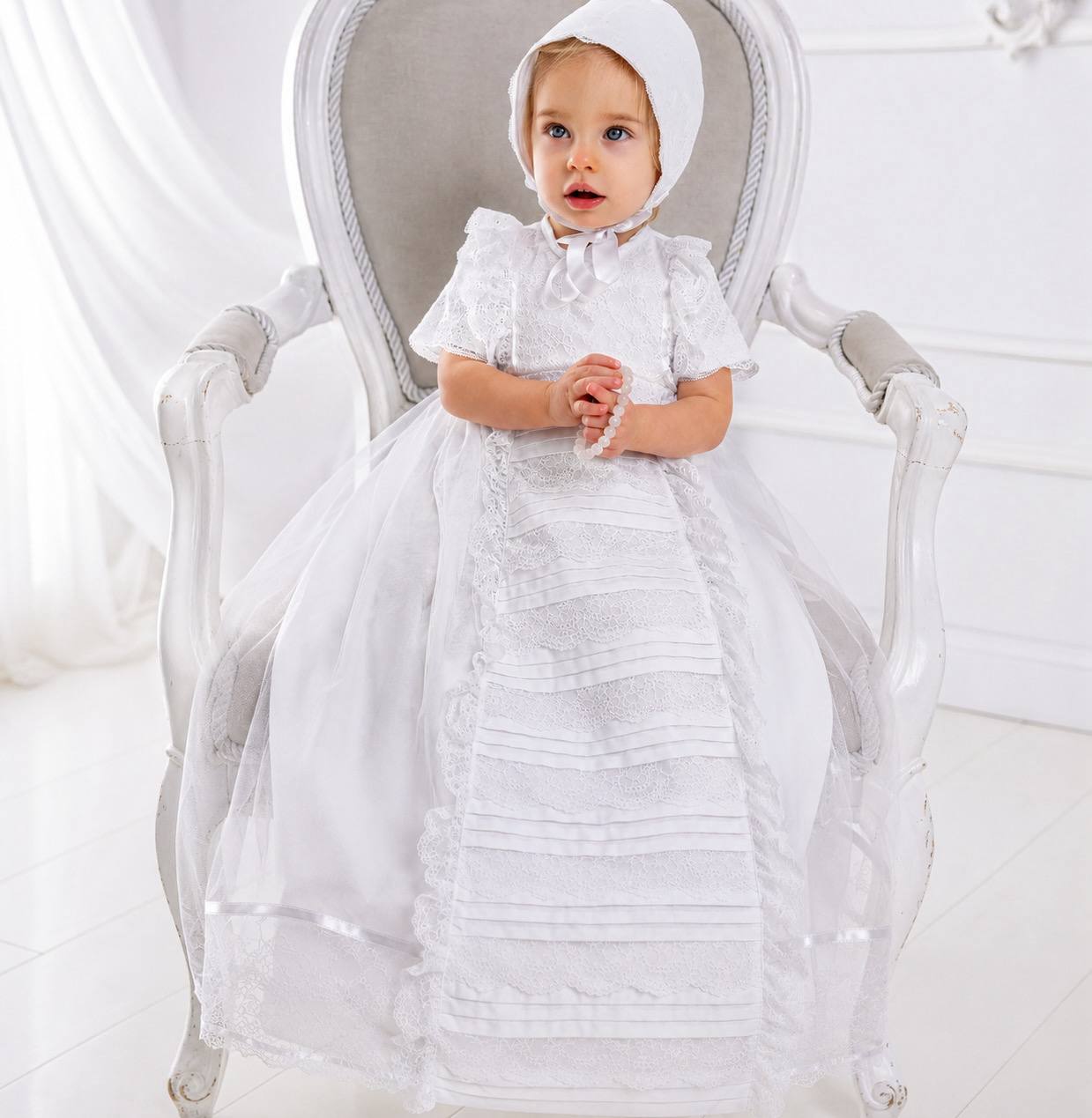 Heirloom Baptism Gown for Boys & Girls | Long Christening Gown 6-9 months / White / Short Heirloom Baptism Gown for Boys & Girls | Long Christening Gown 6-9 months / White / Short