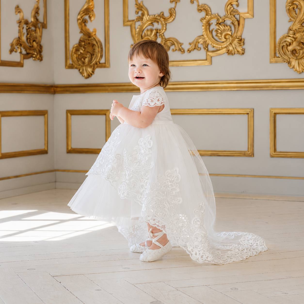 VERONICA Lace Baptism Dress with Train