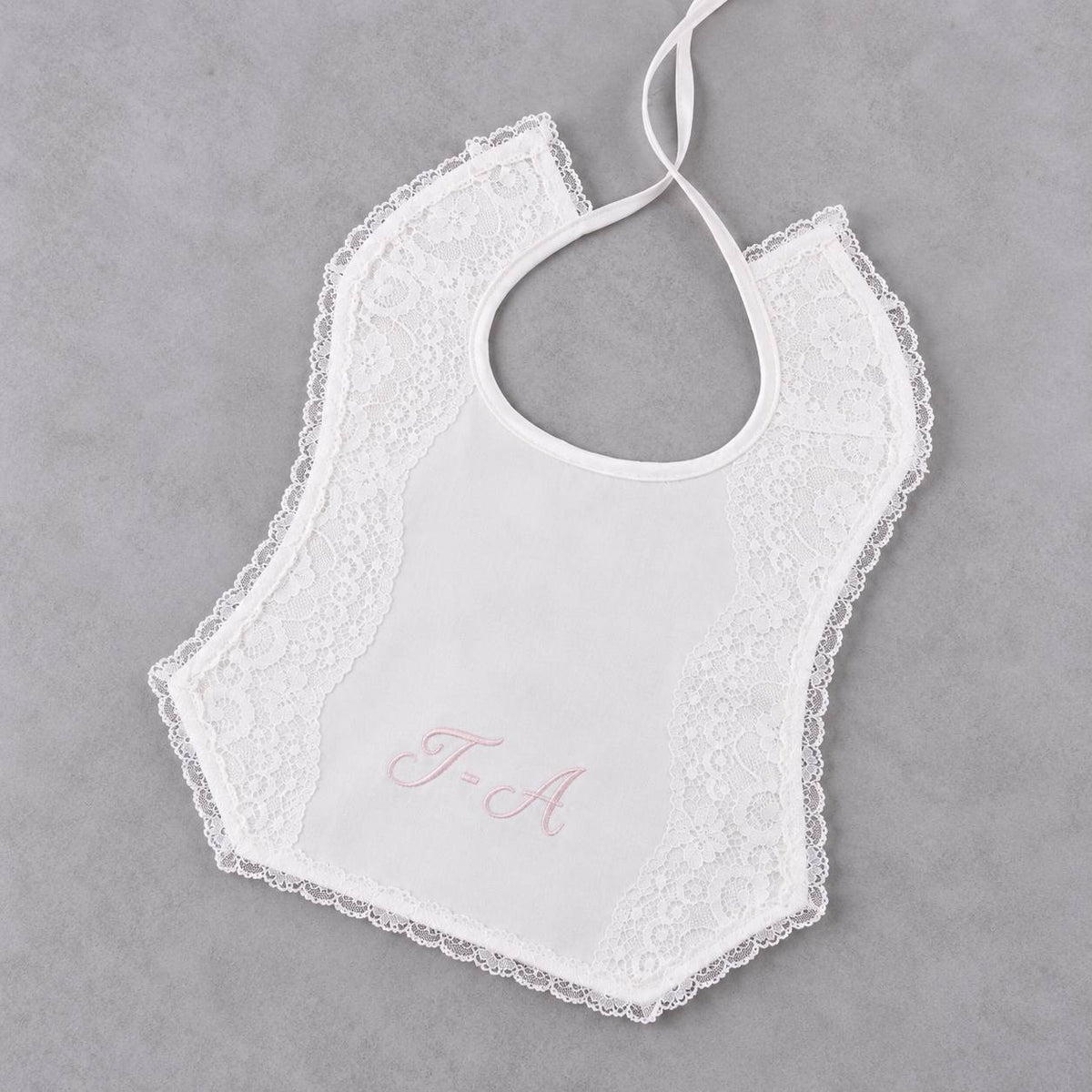 CHARLOTTE Newborn Baby Bib with Italian Lace