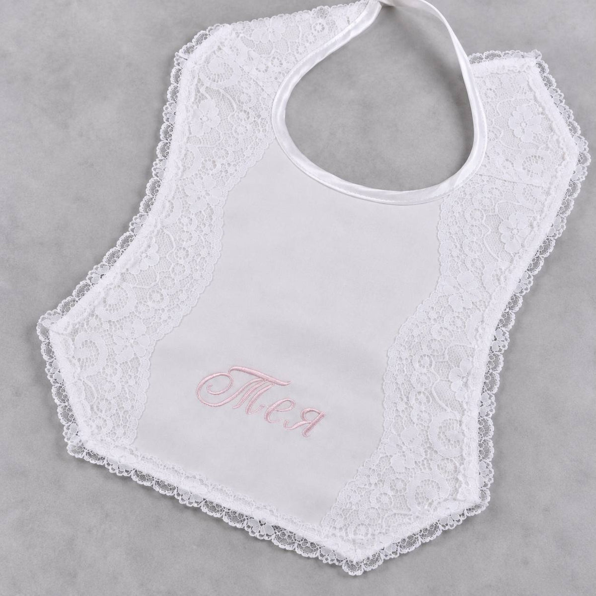 CHARLOTTE Newborn Baby Bib with Italian Lace