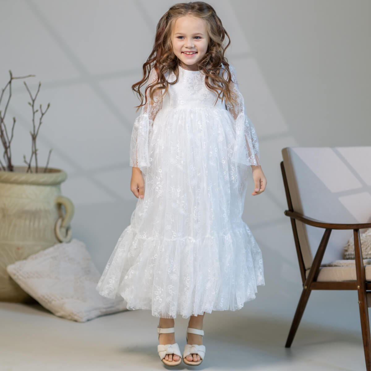 SARAH Lace First Communion Dress with Long Sleeves