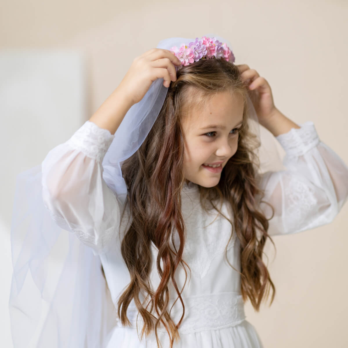 SARAH First Communion Veil with Flower Crown