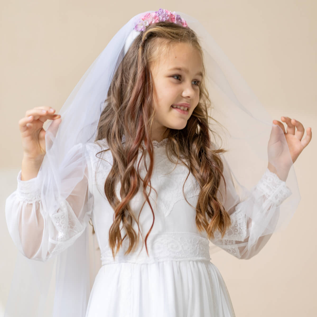 SARAH First Communion Veil with Flower Crown