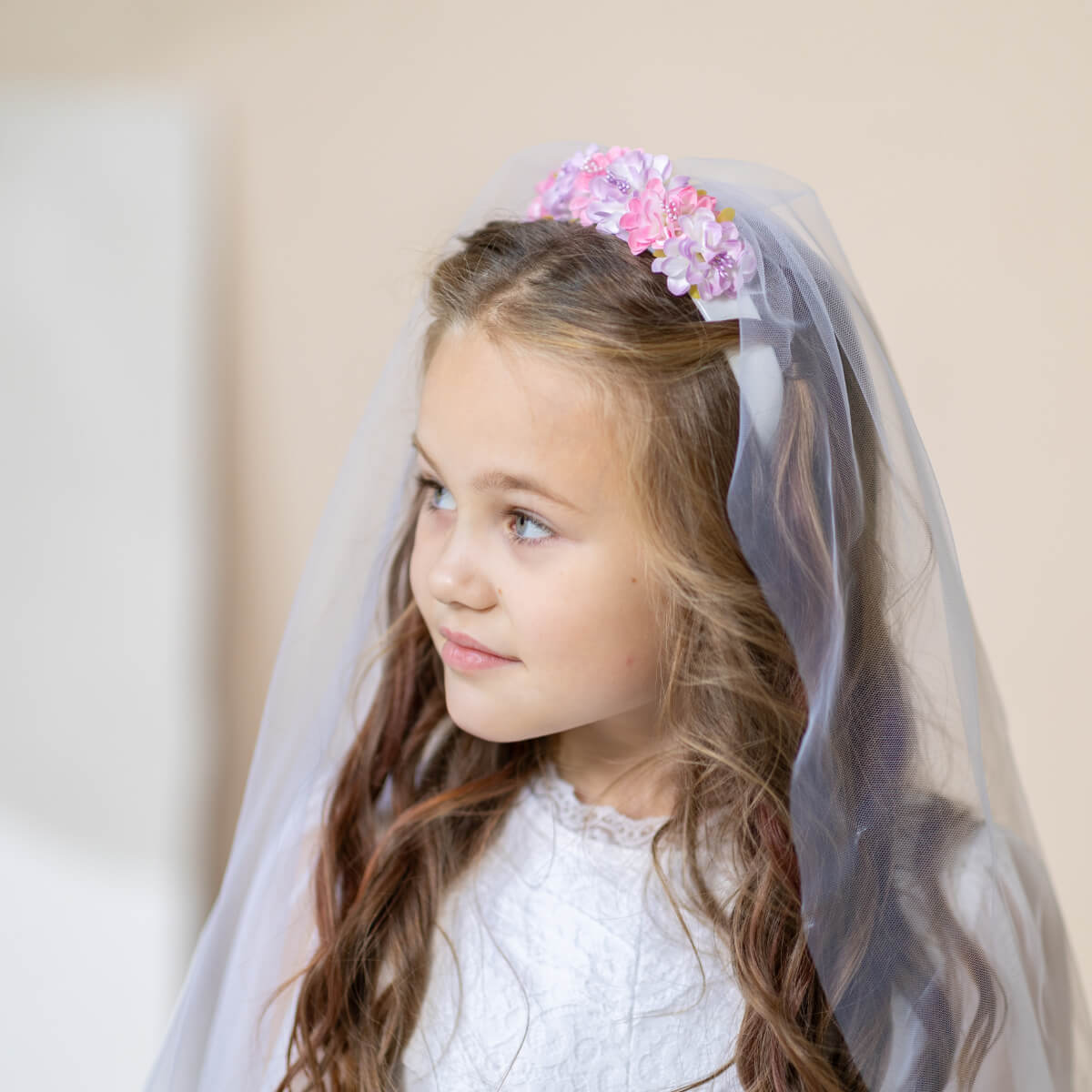 SARAH First Communion Veil with Flower Crown