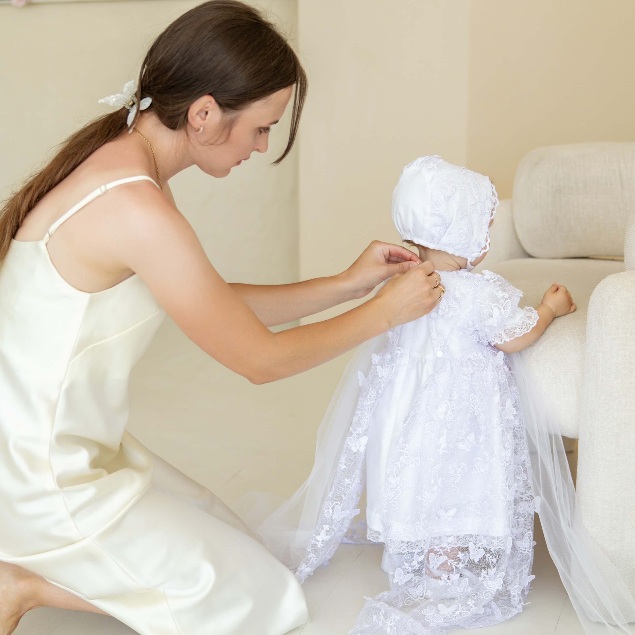 VANESSA Christening Gown with Lace Cover-Up