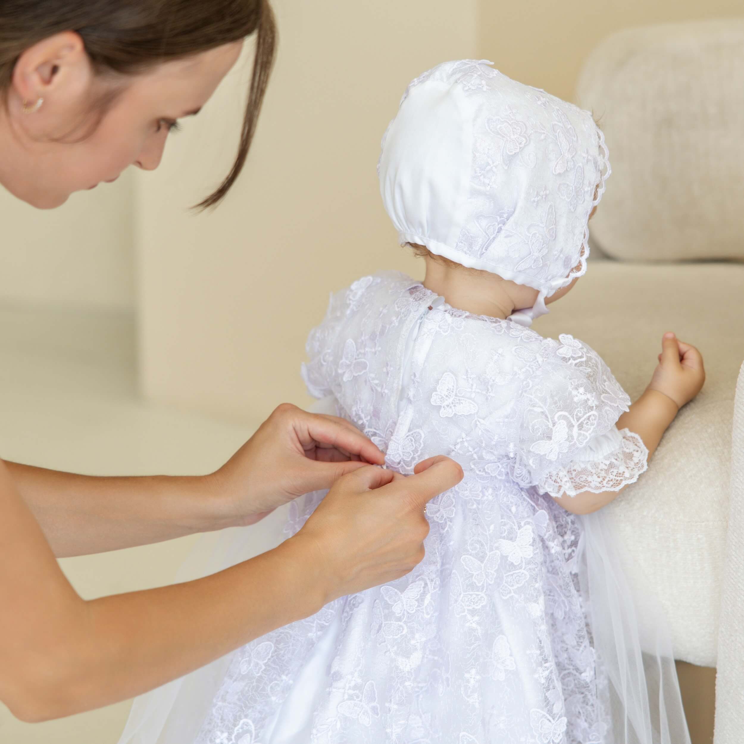 VANESSA Christening Gown with Lace Cover-Up