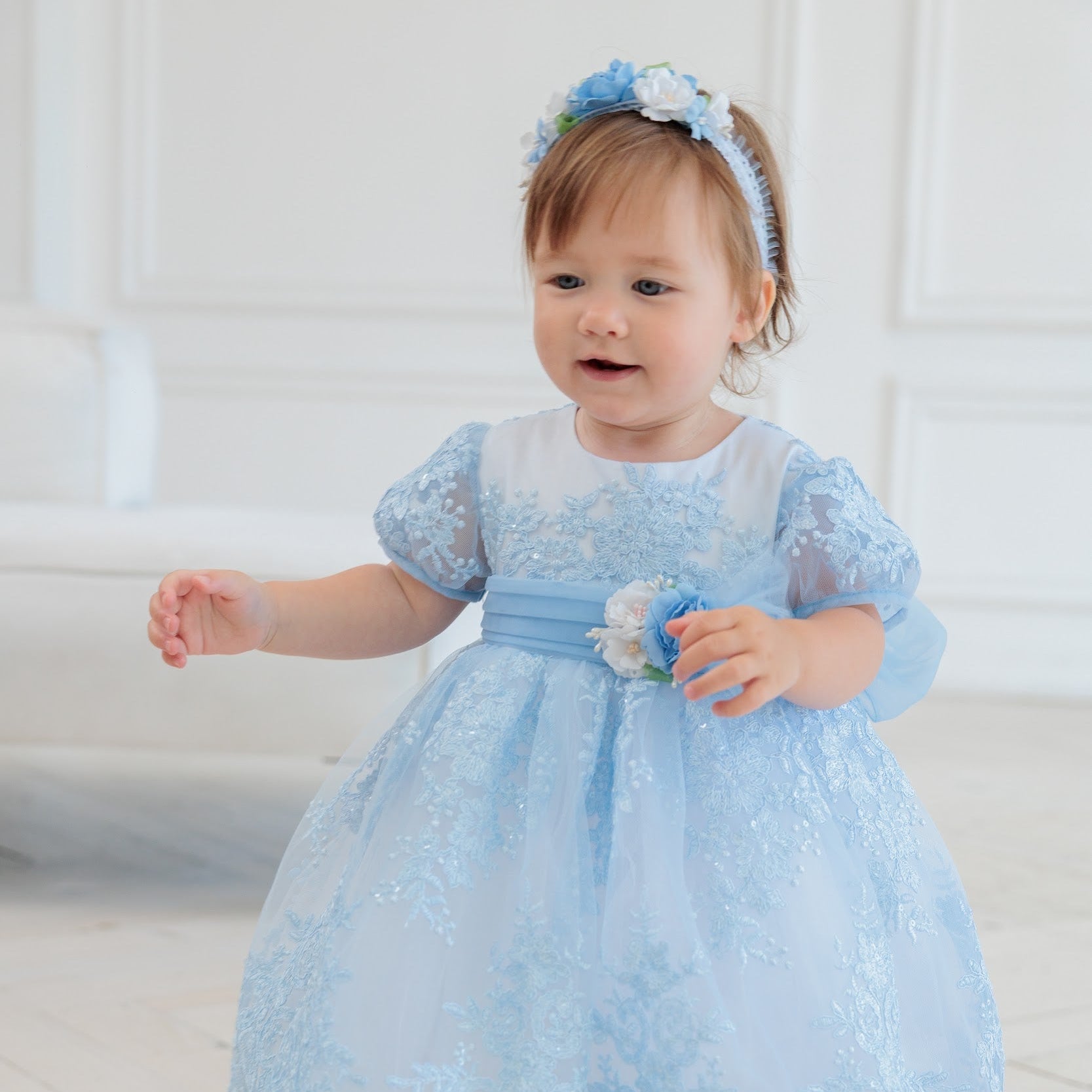 LIZA Blue Lace Flower Girl Dress