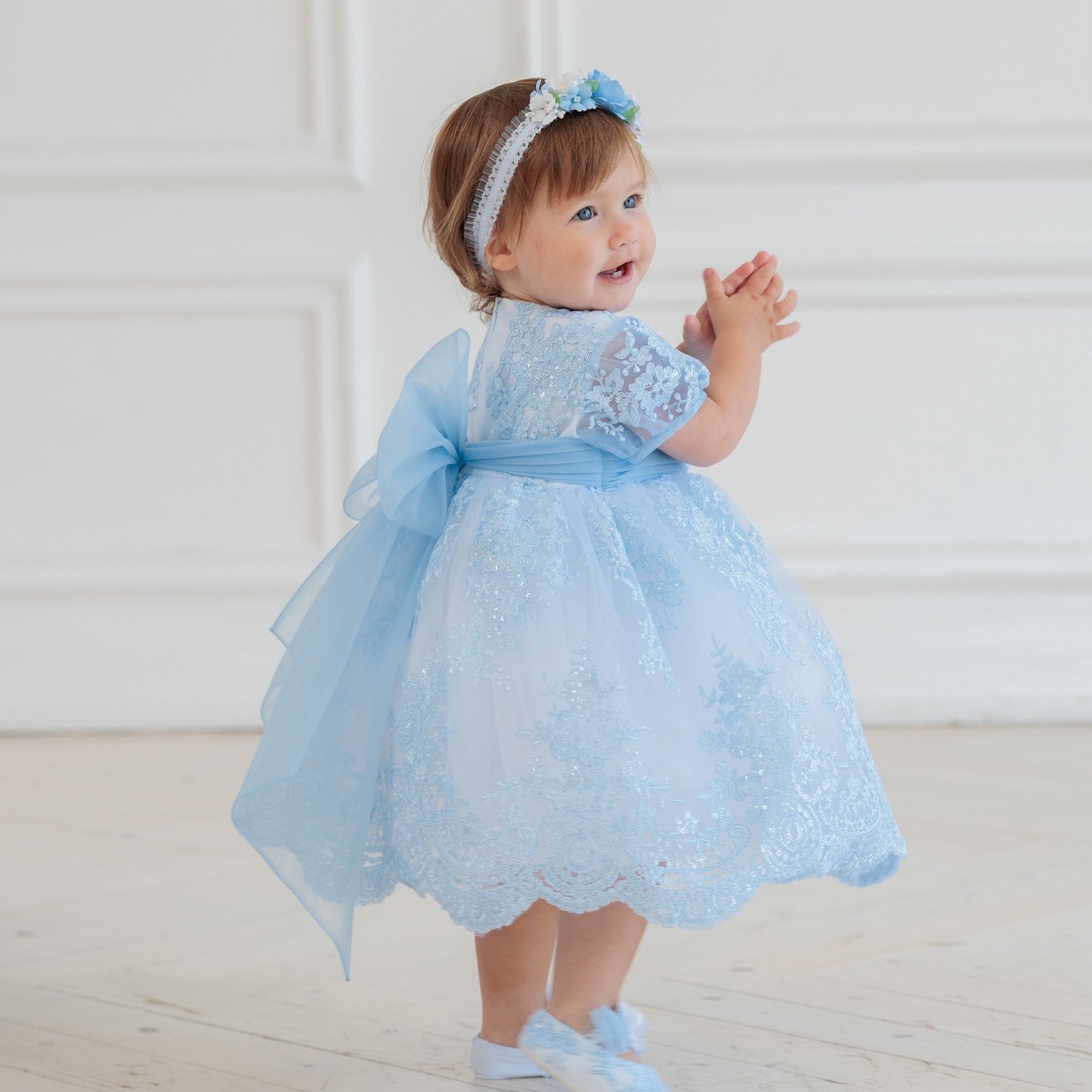 LIZA Blue Lace Flower Girl Dress