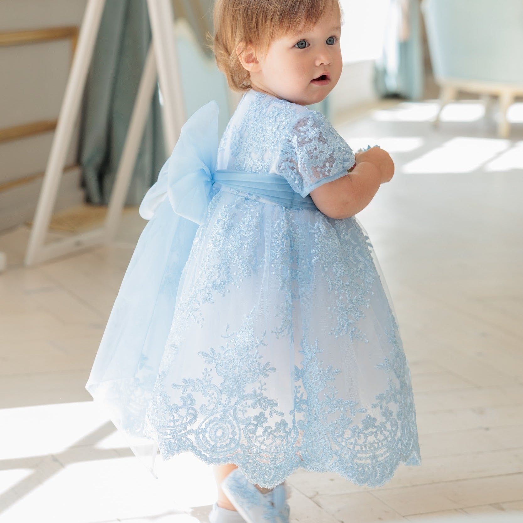 LIZA Blue Lace Flower Girl Dress