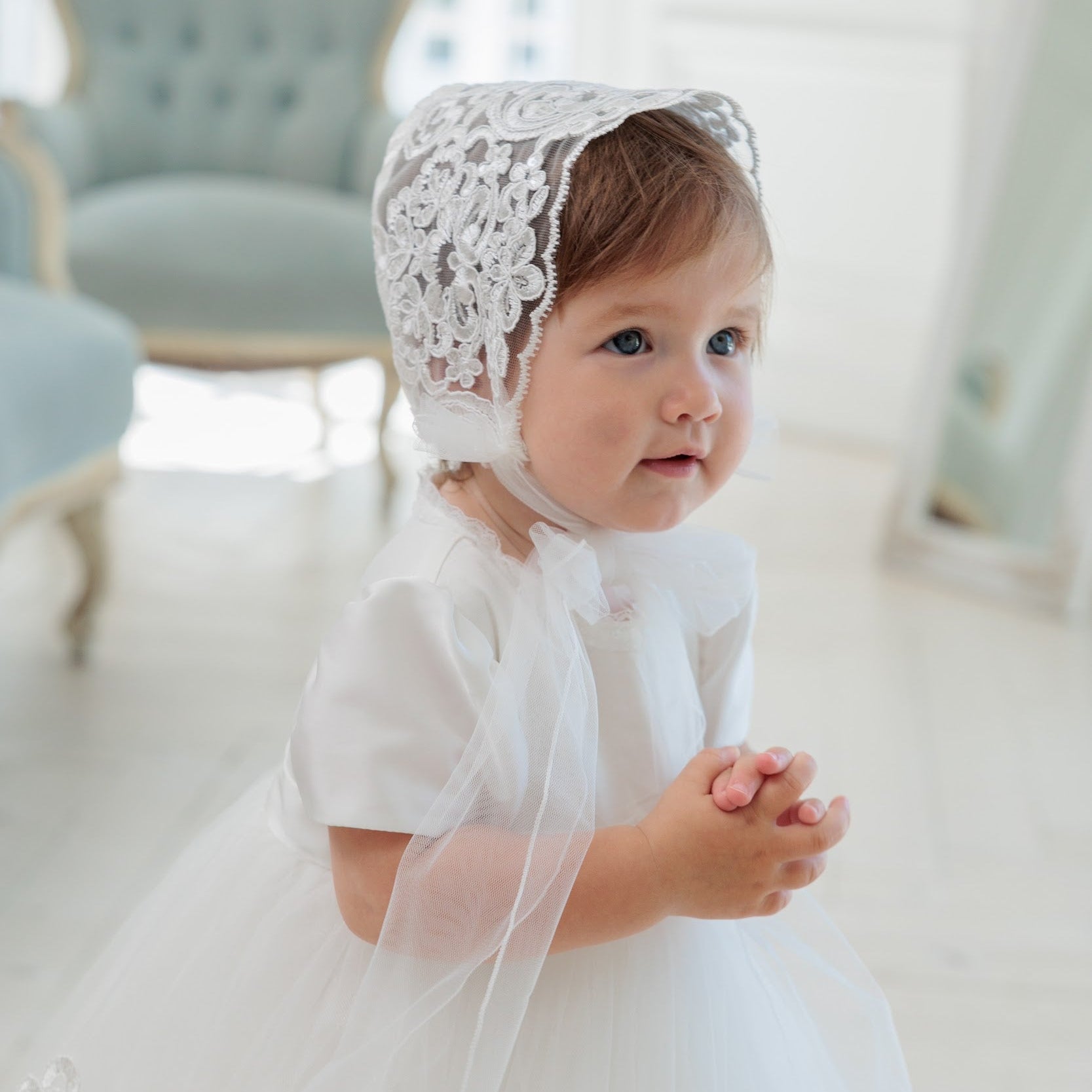  Lace Baptism baby Bonnet